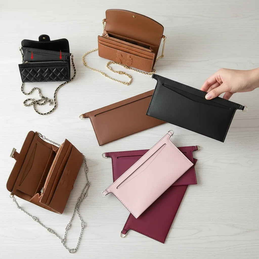 1 pièce insert de sac à main en cuir souple avec anneaux en d, insert de portefeuille en pu pour sac à bandoulière, organisateur d'insert de sac à main pour femme
