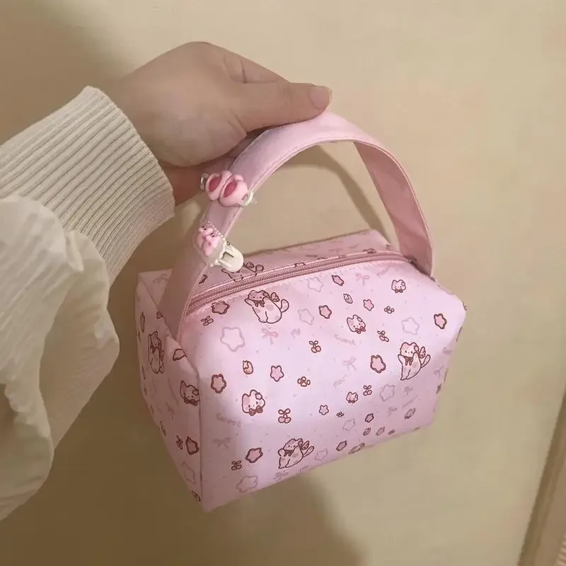 sacs de maquillage pour chatons avec poignée, sac de rangement cosmétique souple de voyage, trousse à crayons portable à imprimé mignon, pochette de toilette, cadeau