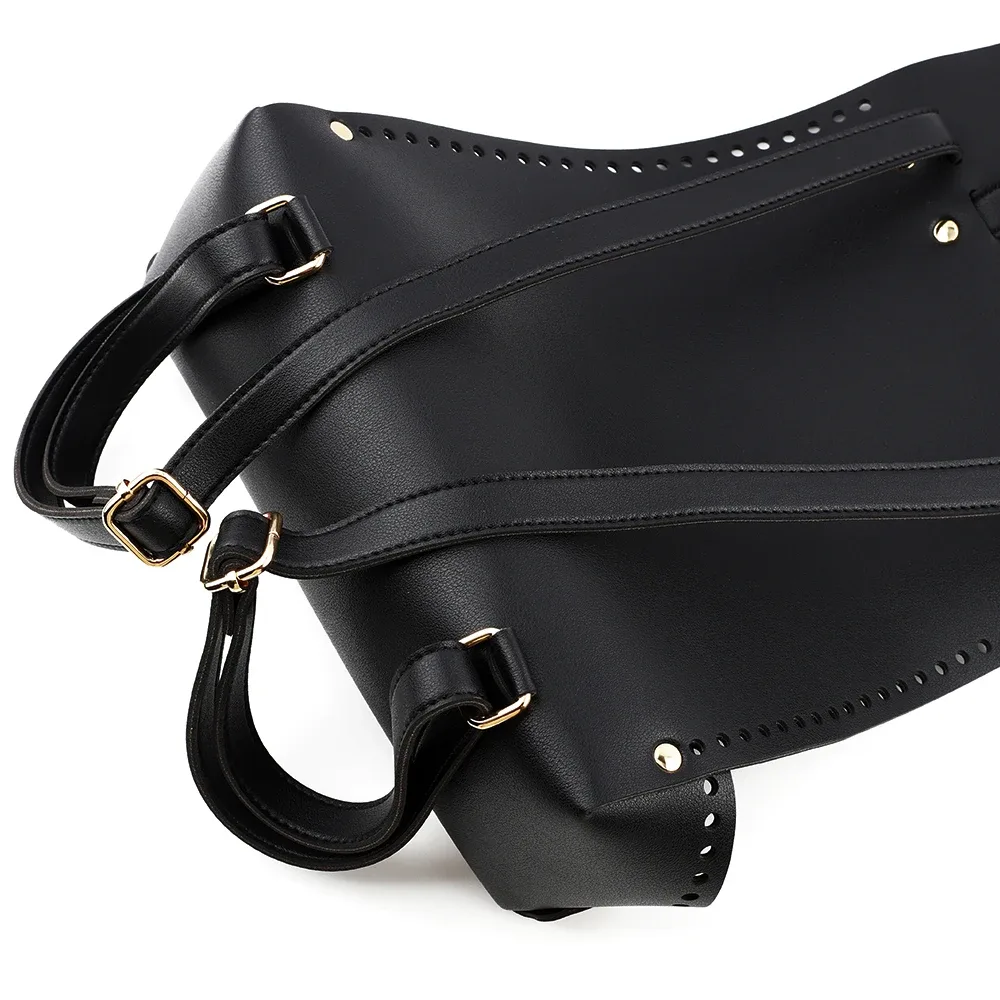 ensemble de sac à dos tissé bricolage, sac à main en cuir fait main, sangle initiée, sac à fond avec accessoires de quincaillerie, noir, marron, café