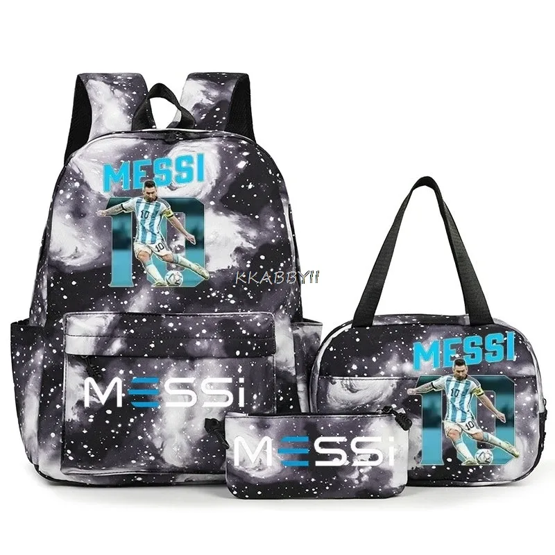 sacs à dos de voyage et d'extérieur imprimés football messi pour femmes et filles, avec sacs à lunch, légers, pour adolescents, pour ordinateur portable, mochila