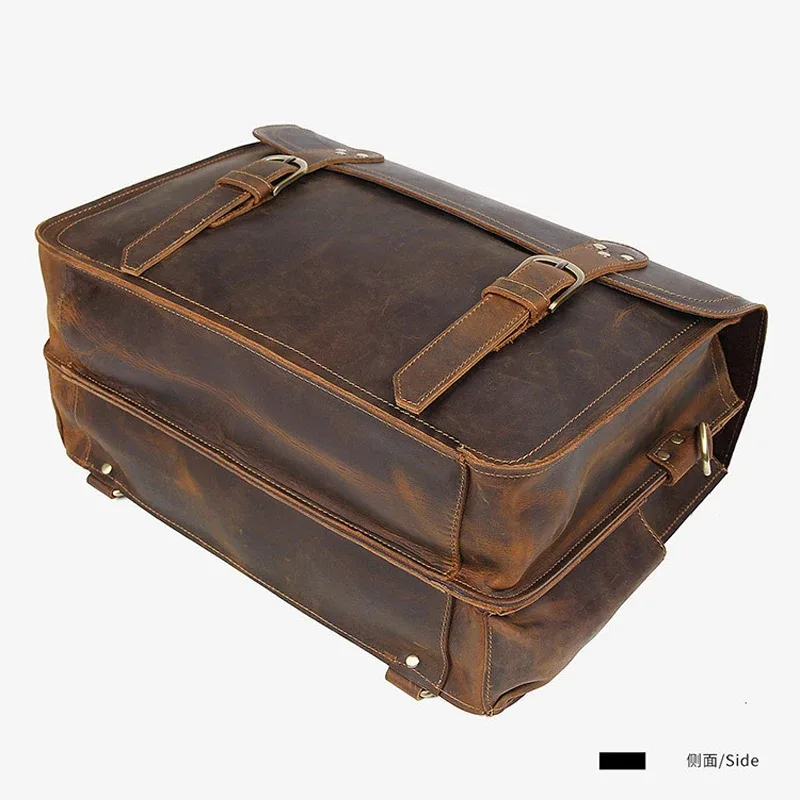 sac à main vintage en cuir véritable crazy horse pour homme, grand sac d'affaires, sac de bureau, sacoche pour ordinateur portable 15,6 pouces, sacoche d'épaule pour homme.