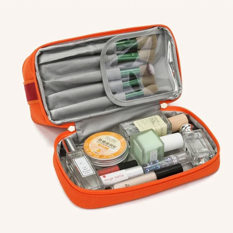 ins-sac à cosmétiques étanche double couche pour femme, fourre-tout de grande capacité, sac de voyage en toile portable, trousse de rangement pour maquillage, mode