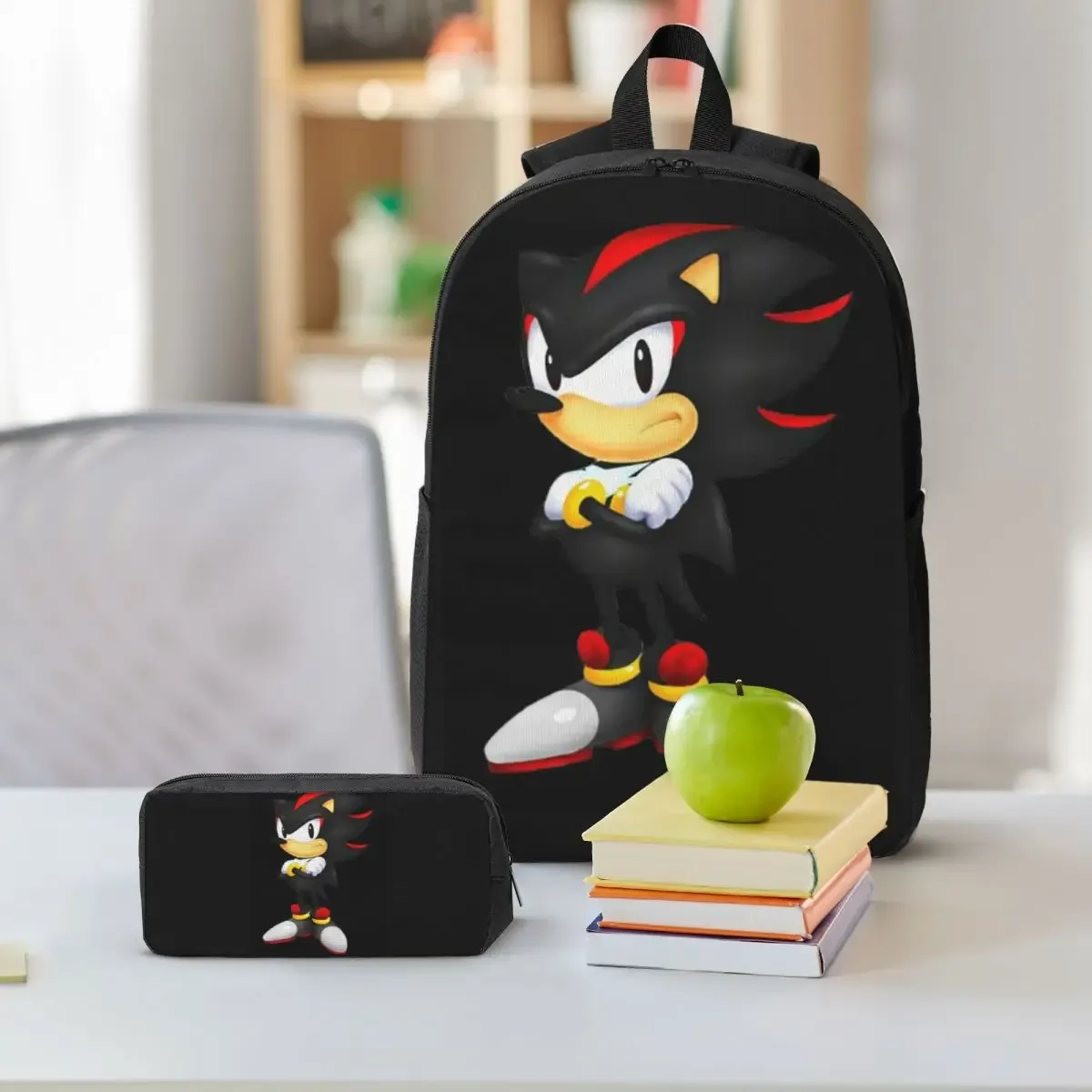 sac à dos shadow the hedgehog pour garçons et filles, sac d'école, sacs à bandoulière pour ordinateur, sac à déjeuner isotherme 3ps, trousse à crayons