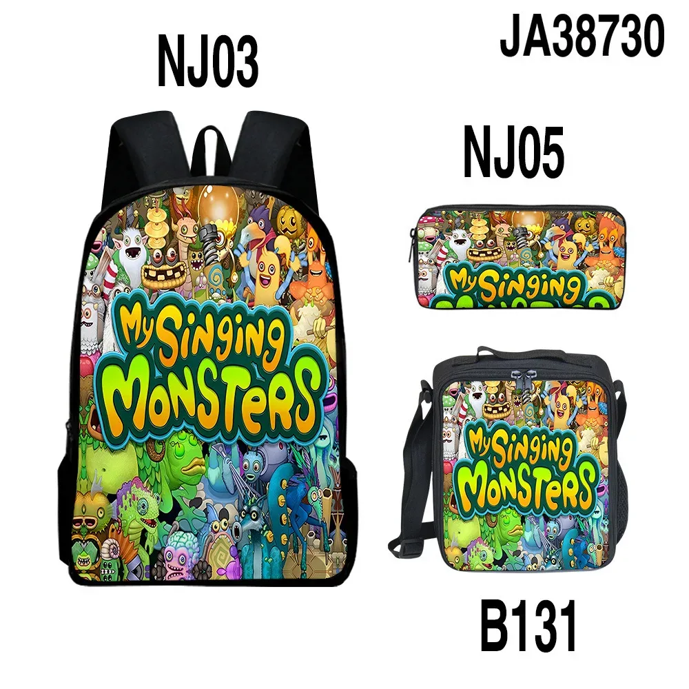 sacs à dos pour enfants, ensemble de sacs à dos, sac à déjeuner pour enfants, sac à crayons, ensemble de 3 pièces, nouveau sac de concert 3d my singing monsters