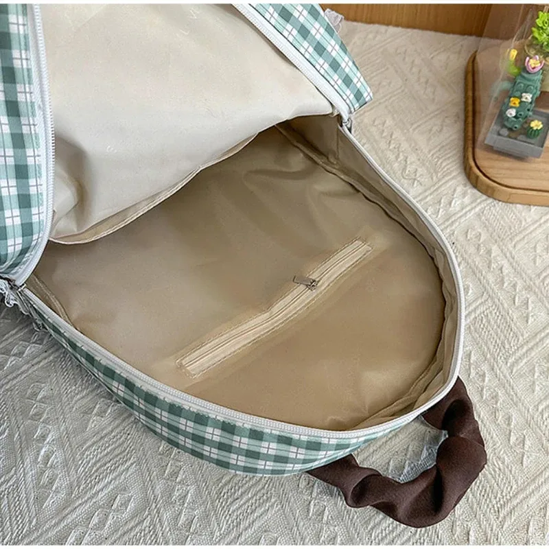 sac à dos kawaii à imprimé pomme et dentelle à volants pour femme, sac d'école à carreaux, sac à dos décontracté lolita pour étudiante, idéal pour les voyages quotidiens