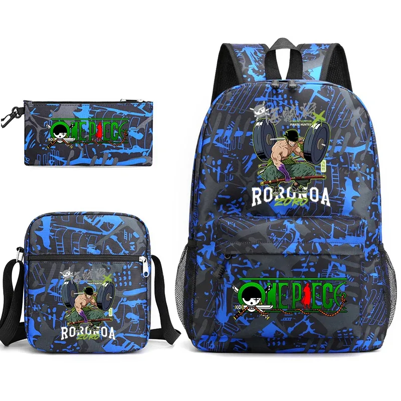 ensemble de sacs à dos pour étudiants imprimés one piece zoro, avec sac à bandoulière et trousse à crayons, pour enfants et adolescents, pour l'école, les voyages, légers