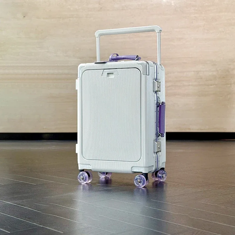 valise de voyage 20/24/26 pouces avec cadre en aluminium, trolley large, bagage cabine avec porte-gobelet, valise à roulettes pour l'embarquement