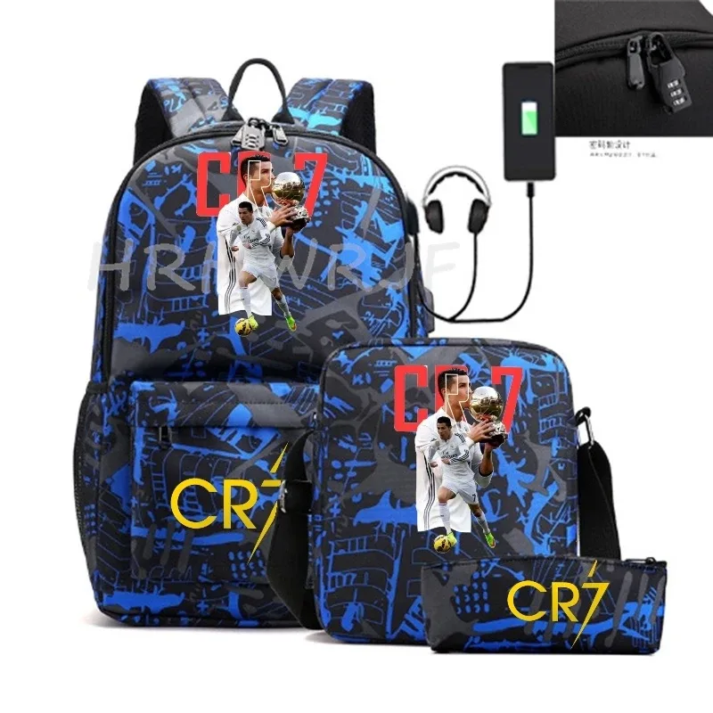 sacs à dos sport décontractés cr7, lot de 3, légers et simples, grande capacité, pour adolescents, ordinateurs portables, école, femmes, hommes, voyage, usb, anti-vol, mochilas