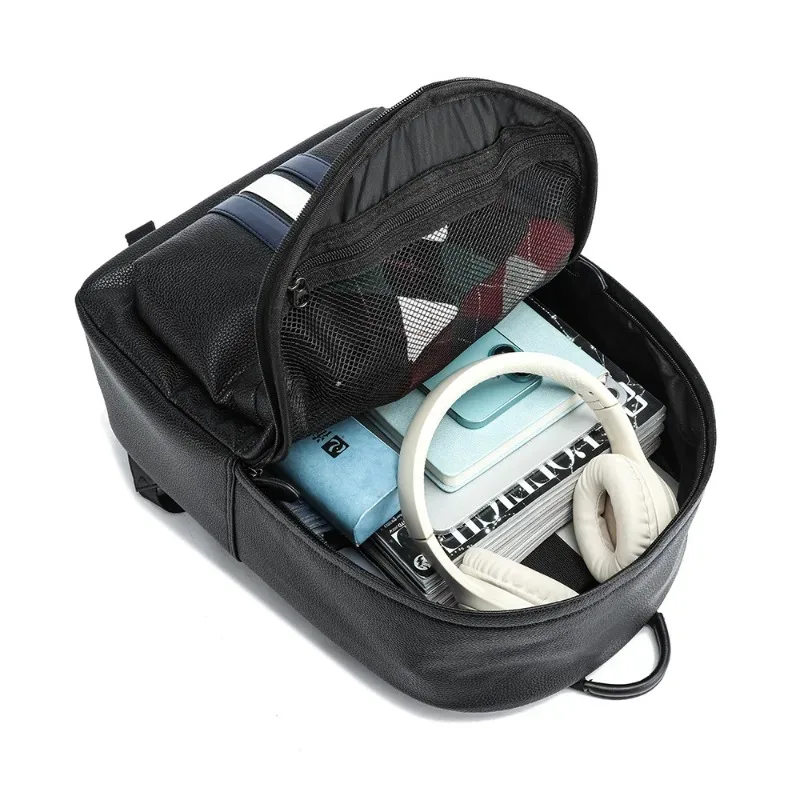 sac à dos rayé de luxe pour hommes, sac à dos d'affaires en cuir pu pour hommes, sacs pour ordinateur portable de 14 pouces, sac à dos de grande capacité, cartable