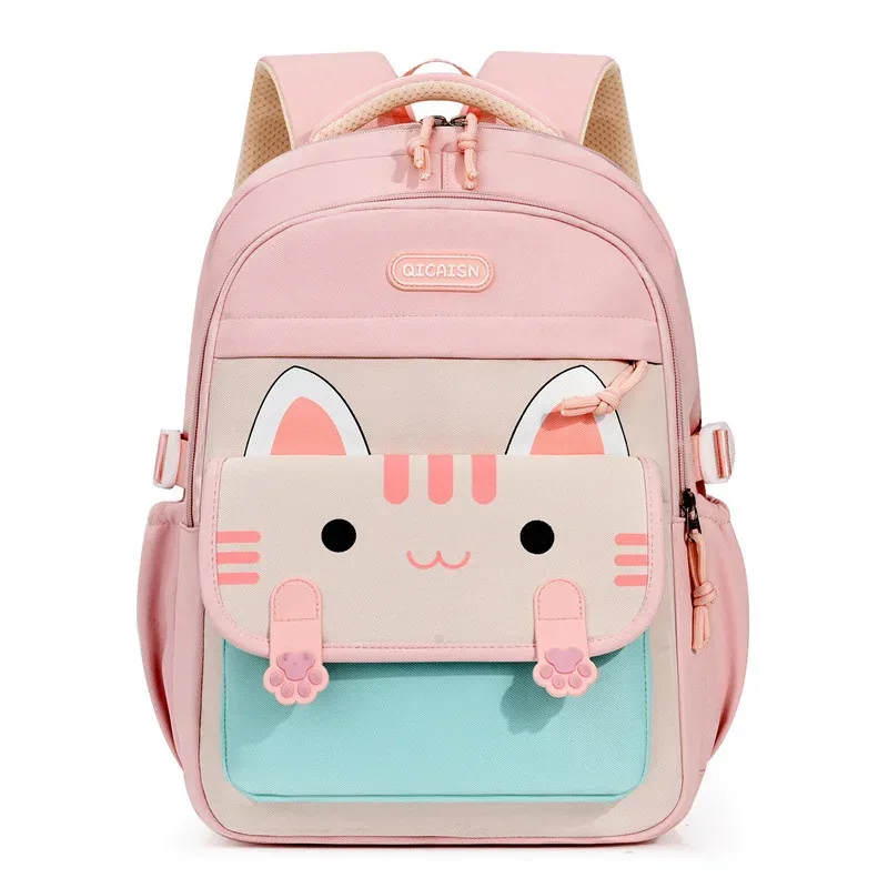 sac d'école à grande capacité avec imprimé chat kawaii, nylon, unisexe, style minimaliste urbain, sac à dos pour étudiants, sac à dos pour ordinateur portable de 14 pouces