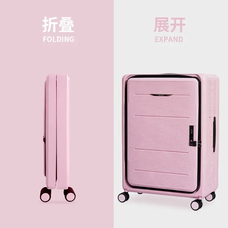 valise pliable avec ouverture avant, bagage à main de 20 pouces, valise de voyage de grande capacité de 24/26 pouces, boîtier de chariot à ouverture latérale