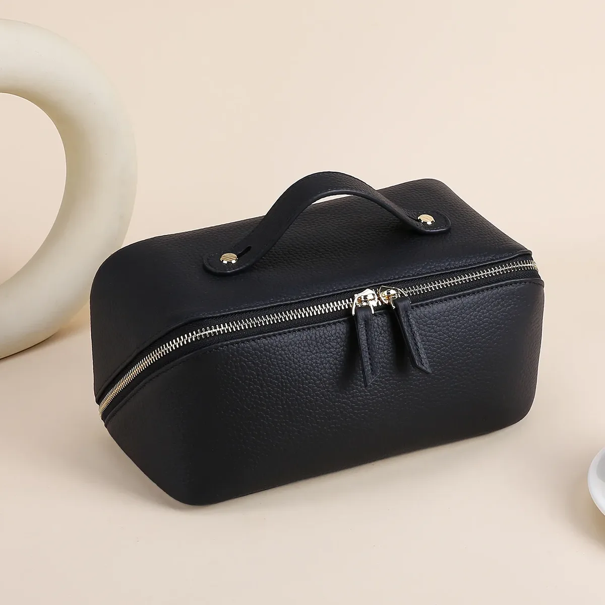 sac de maquillage en cuir de vache, sac de rangement de voyage, trousse de toilette multi-compartiments de grande capacité, sac à cosmétiques pour femmes avec initiales gratuites
