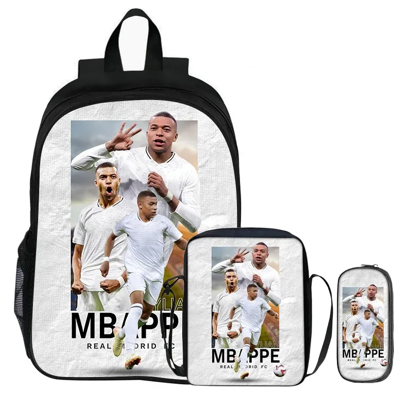 m-mbappe – ensemble de 3 pièces pour enfants, sac à dos pour étudiants, sac à bandoulière pour l'école, sacs à crayons, sac à livres, sac à dos de star du football, meilleur cadeau