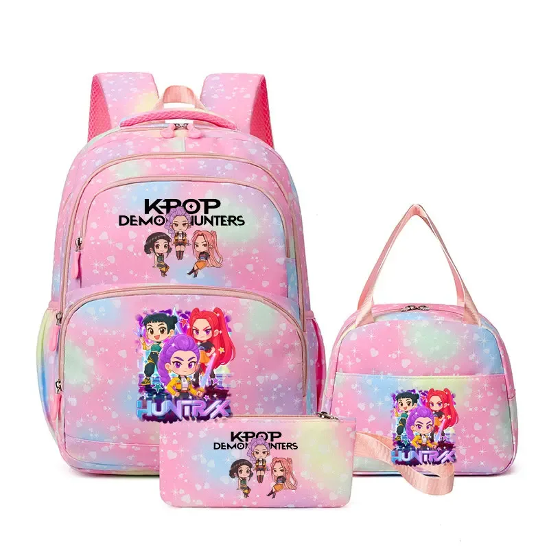 sacs à dos kpop demon hunters pour garçons et filles, sacs d'école pour adolescents, hommes et femmes, sacs à dos en nylon, mochilas de voyage, 3 pièces/ensemble