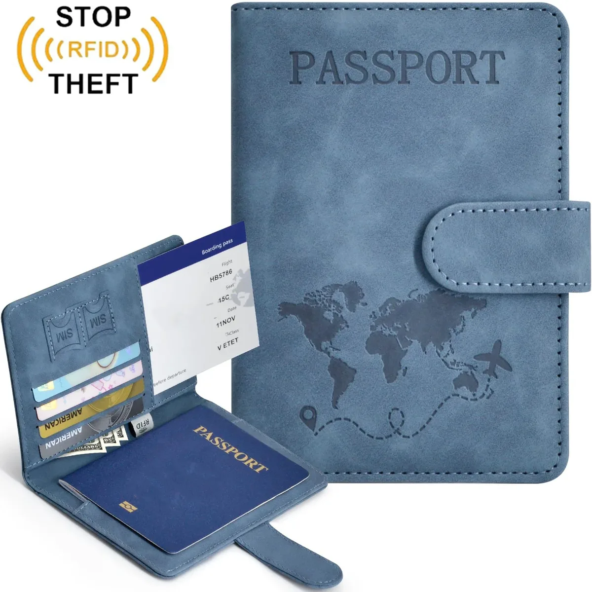 porte-passeport pour homme et femme avec blocage rfid, protège-passeport, organiseur de documents de voyage