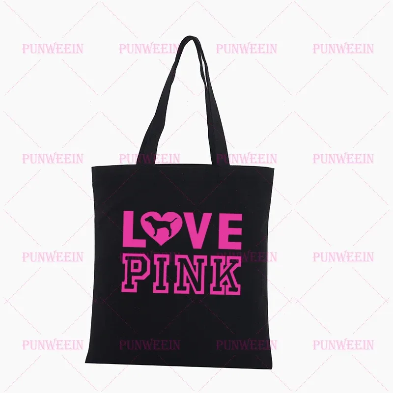 sac en toile imprimé love pink pour femmes, sac de shopping décontracté kawaii mignon, sac à main harajuku, sac à bandoulière vintage y2k, sub-culture