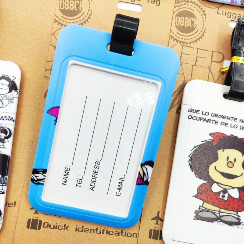 étiquette de bagage mafalda pour filles mignonnes, étiquette de bagage de voyage pour femmes, porte-adresse d'identification, bagages d'embarquement, billet de valise portable
