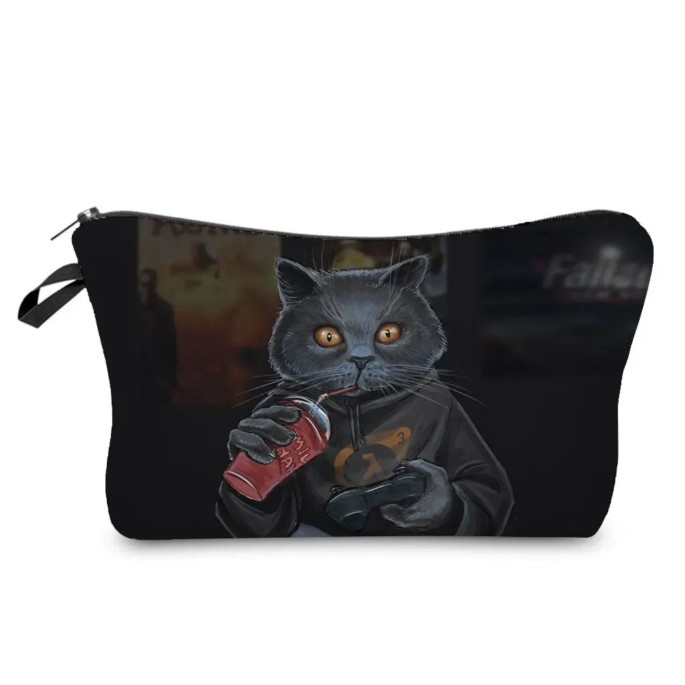 trousse à cosmétiques avec imprimé chat animal de dessin animé 3d pour femme, mini trousse de maquillage décontractée, étui à crayons personnalisé, extérieur, plage, voyage, mignon
