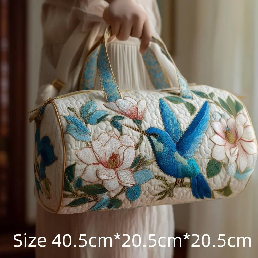 sac de voyage matelassé 3d vintage tendance, imprimé floral oiseau cardinal, sac de week-end, de sport ou de plage durable, sac fourre-tout pour femme