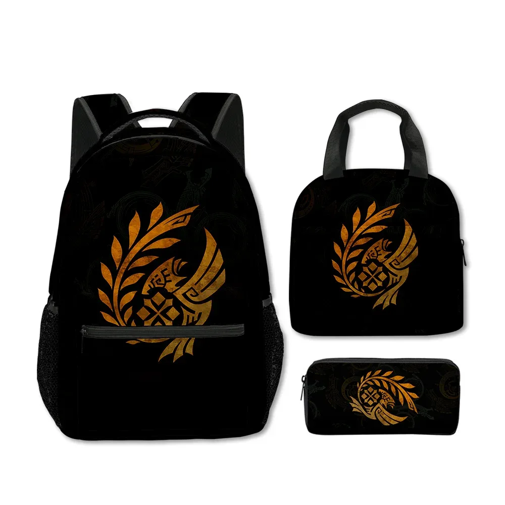 sacs d'école classiques populaires et amusants avec impression 3d de monstres sauvages, 3 pièces/ensemble, sac à dos de voyage, sac à déjeuner portable, trousse à crayons