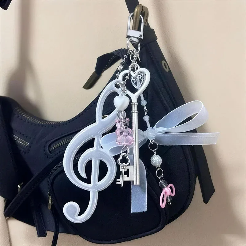 breloque de sac à thème musical y2k, nœud en ruban, porte-clés en forme de cœur, itabag, décoration suspendue pour sac à dos, accessoire cadeau pour adolescentes