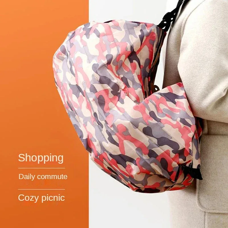 sac de rangement camouflage pliable portable, grande capacité, sac de courses réutilisable avec poignée, sac de voyage extérieur, sac de courses