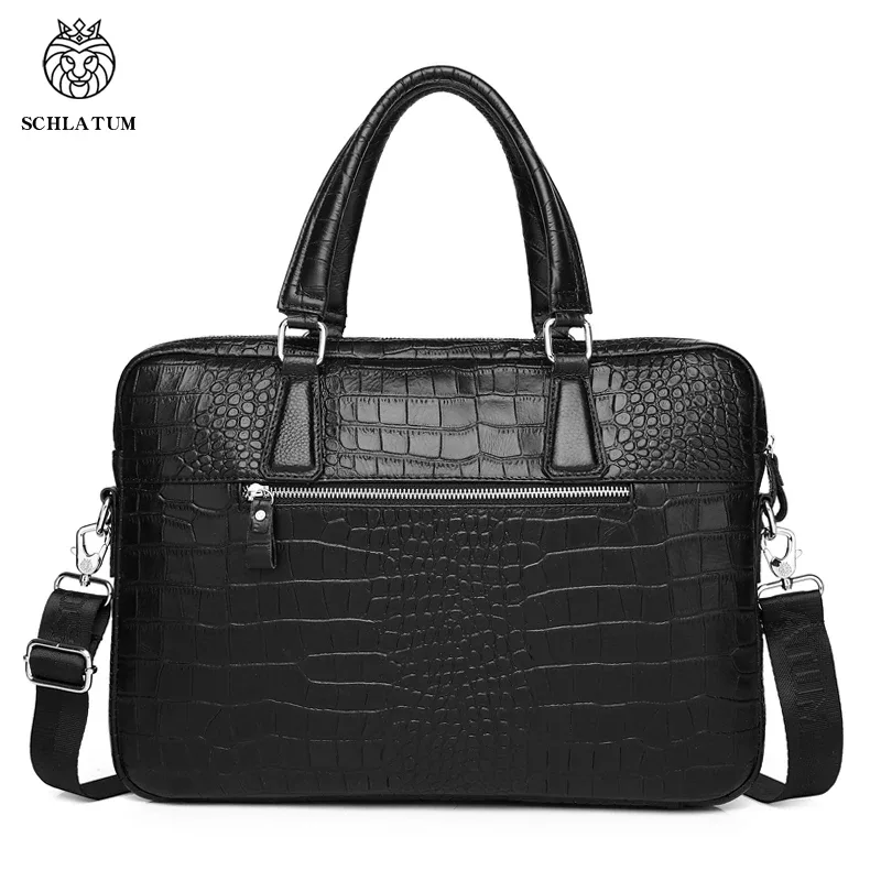schlatum véritable cuir crocodile grain porte-documents dur pour hommes 15.6 pouces mallette pour ordinateur portable sacs ordinateur sac sacs à main de luxe