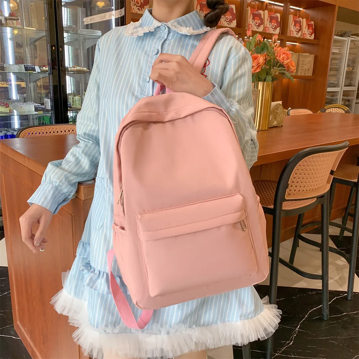 sac à dos décontracté de grande capacité, style ins, mode filles, couleur unie, bonbons, simple, étudiant