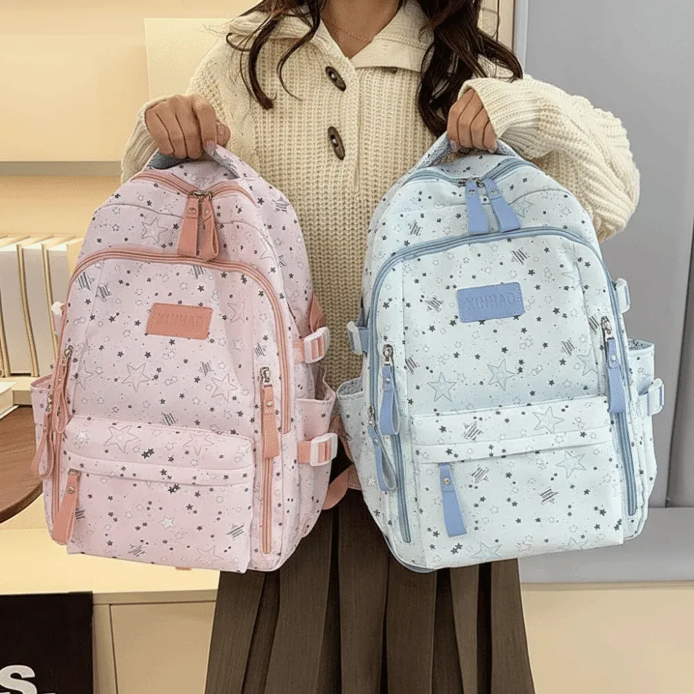 sac à dos imprimé étoile, léger, grande capacité, en nylon, style coréen, style universitaire, sac d'école pour étudiants