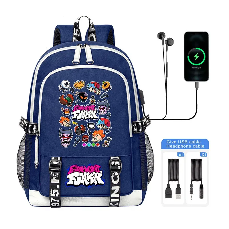 vendredi soir funkin enfants sac à dos haute qualité usb garçon fille sac d'école grande capacité hommes étudiants ordinateur portable sac à bandoulière