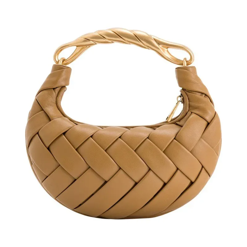 sac bandoulière tissé de luxe en forme de dumpling, sac à main artisanal, petit sac à bandoulière décontracté de créateur pour femme