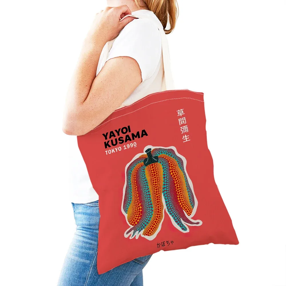 sac à main dot pumpkin lady shop yayoi kusama pour femmes, sacs de shopping à double impression, motif de champ de fleurs, sac fourre-tout pour filles, motif d'œil