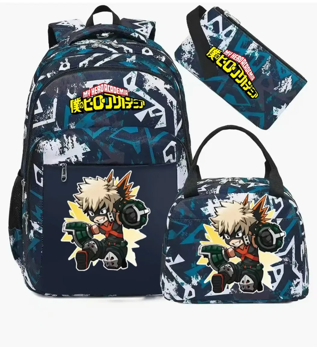 ensemble de sac à dos scolaire my hero academia anime pour filles, sac à dos léger et décontracté pour étudiantes avec sac à lunch et trousse à crayons