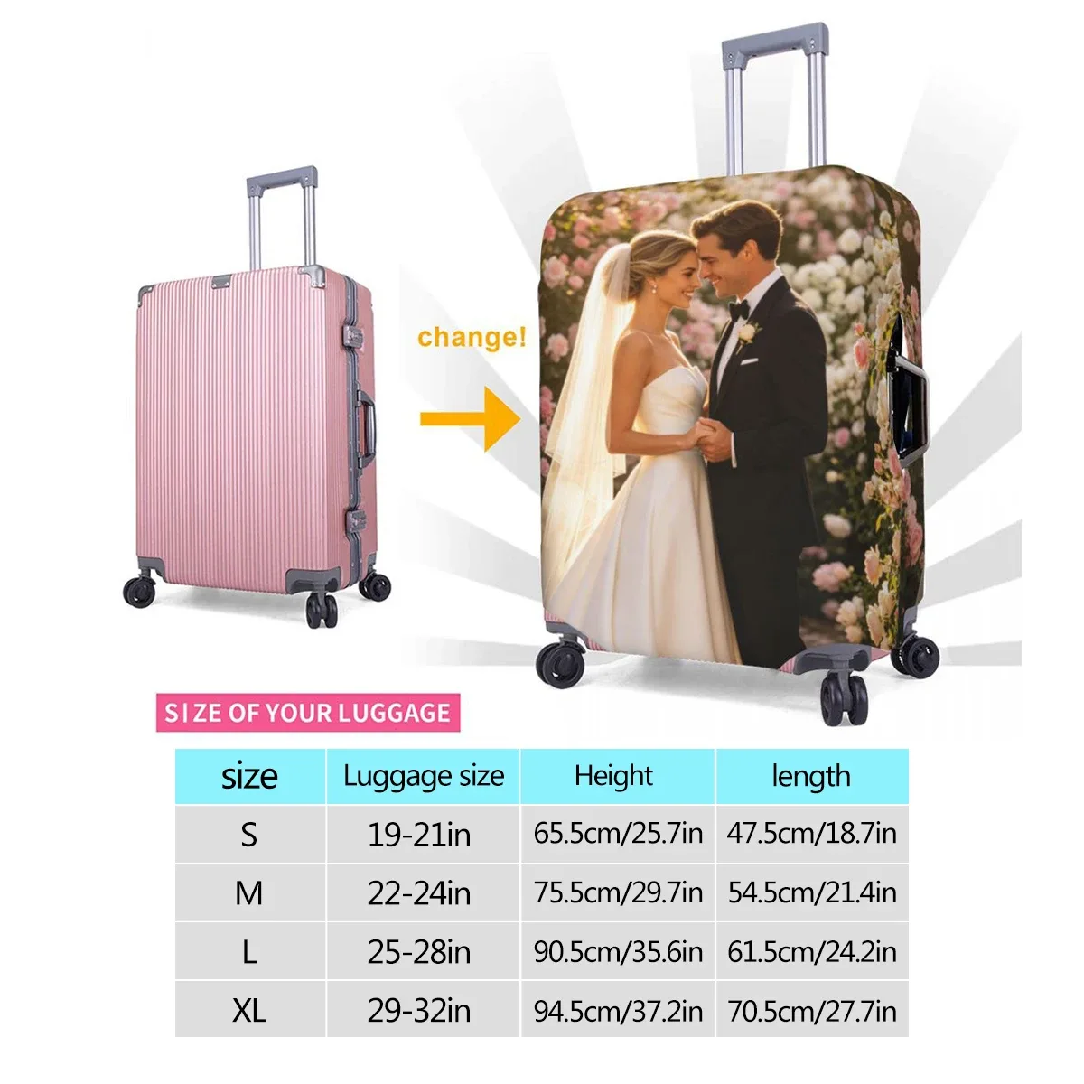 housse de valise personnalisée 18-32 pouces, protection de valise de voyage personnalisée, ajoutez votre photo, texte ou design, housses de valise elastiques