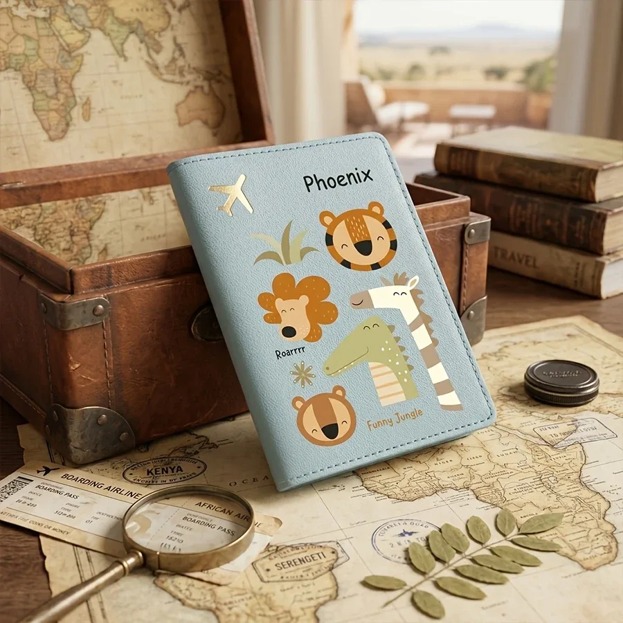 porte-passeport personnalisé avec nom et texte, étui de passeport mignon à motif de dessin animé, couverture de passeport et organiseur de documents