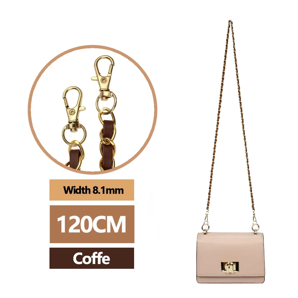 120cm cuir pu + chaîne en métal sac à bandoulière sangle pour femmes sac de mode sac à bandoulière femme sangle en cuir pour sac à main