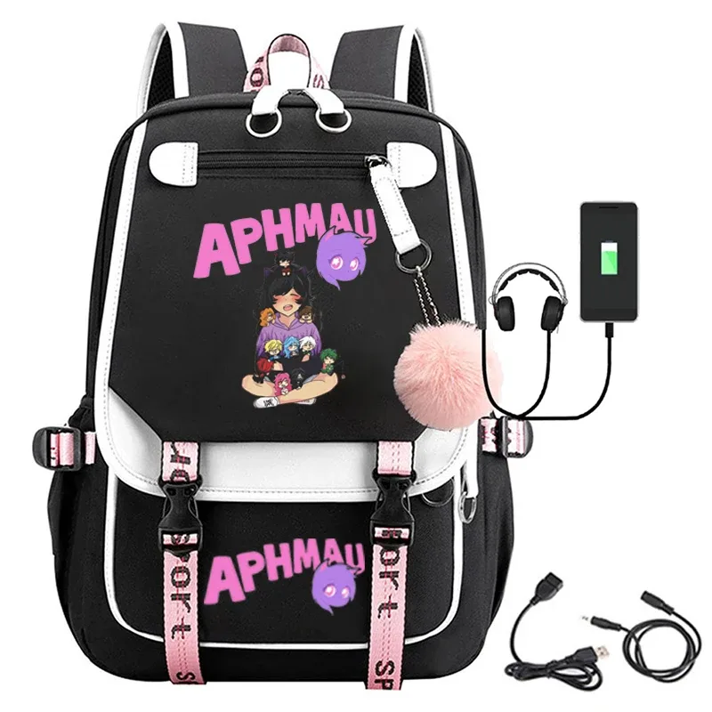 aphmau-sac d'école usb anime sr pour homme, sac à dos étudiant, sac cadeau de voyage
