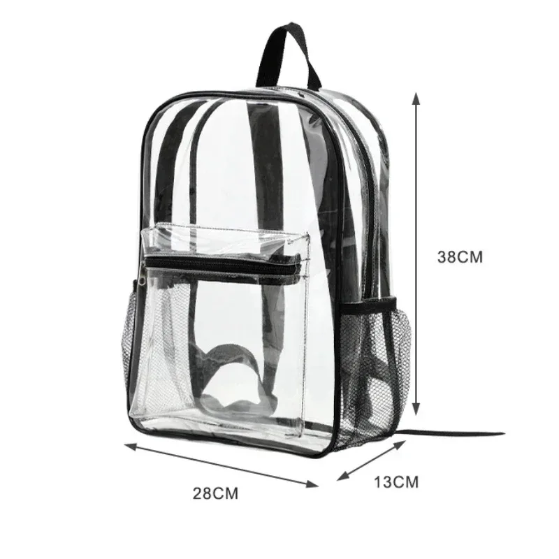 sac à dos transparent de grande capacité, décontracté, fermeture éclair, étanche, sac d'école, sac à dos visible en pvc, sac de voyage pour femmes