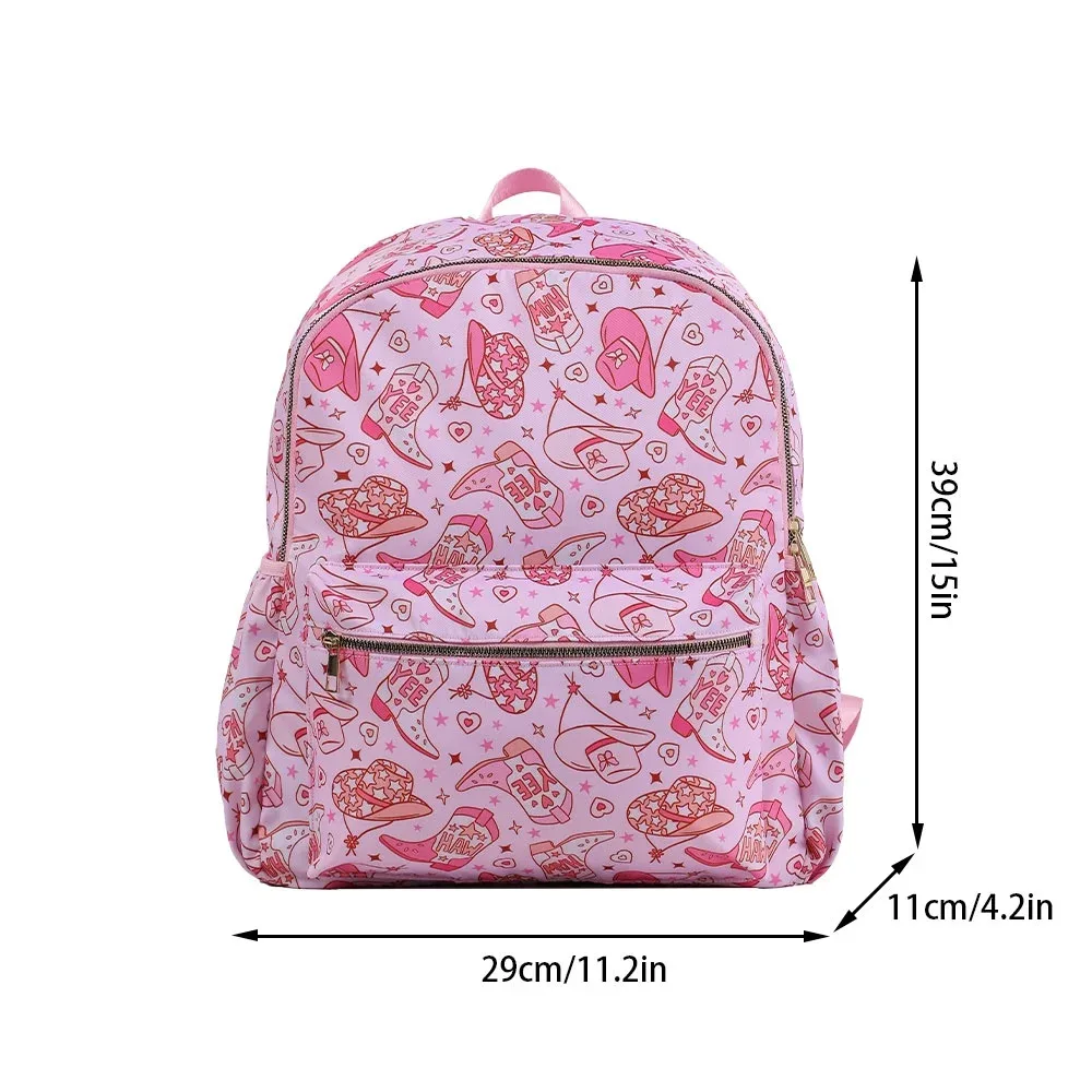 sac à dos classique imprimé cowboy rose, sac à dos en nylon mignon, sac de voyage léger et simple pour femmes, 1 pièce