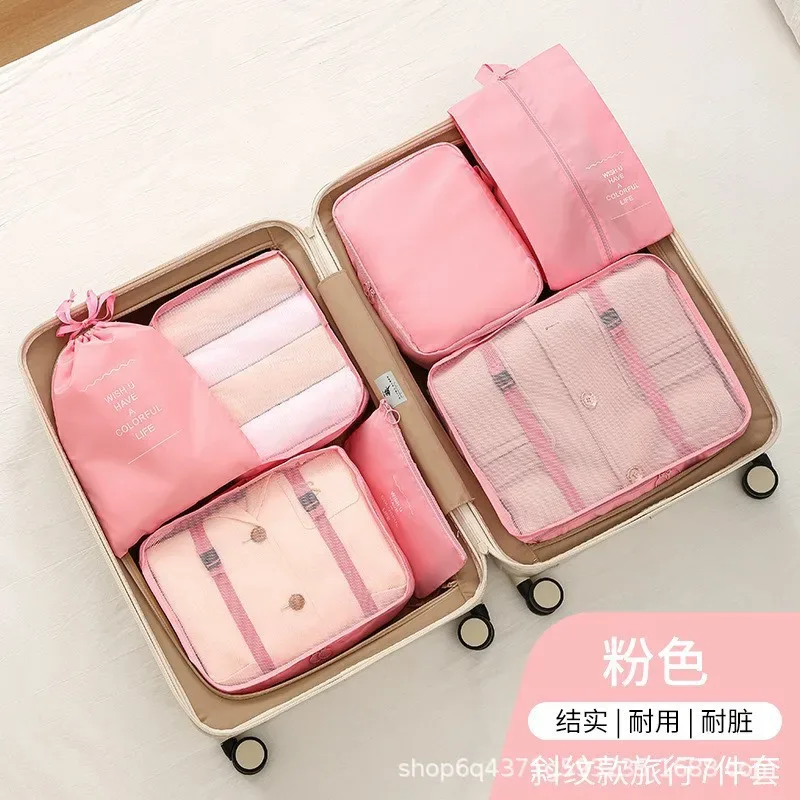 ensemble de rangement de voyage : sacs de rangement pour vêtements, chaussures, articles de toilette et maquillage, grande capacité, valise portable, sac de classification