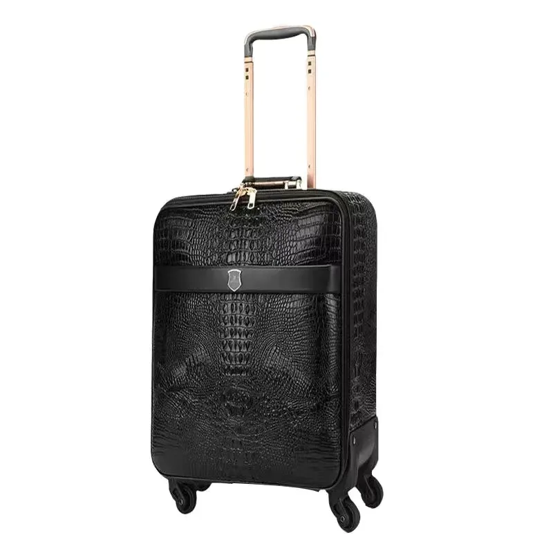 valise à roulettes en cuir véritable à motif crocodile, roues universelles, 16/20/24 pouces, valise de voyage de luxe pour hommes et femmes