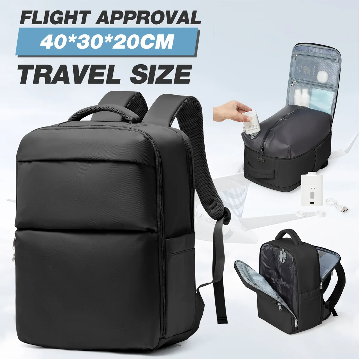 Sac à dos de voyage sous vide, sac de cabine Ryanair 40x30x20, sac à dos pour ordinateur portable, bagage à main pour hommes et femmes, sacs de voyage sous vide