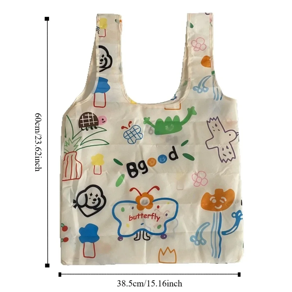 sac de shopping pliable en nylon amusant, sacs de rangement réutilisables, sac écologique à motif de dessin animé, sac fourre-tout imperméable, sac de voyage pour courses.