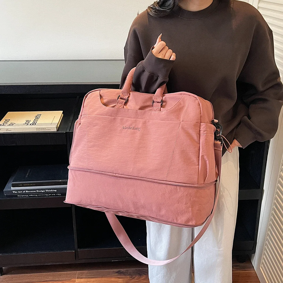 sac de voyage portable extensible pour hommes et femmes, sac à bagages léger de grande capacité pour courtes distances, boîtier de chariot de voyage fitness avec sac supplémentaire et compartiment à chaussures