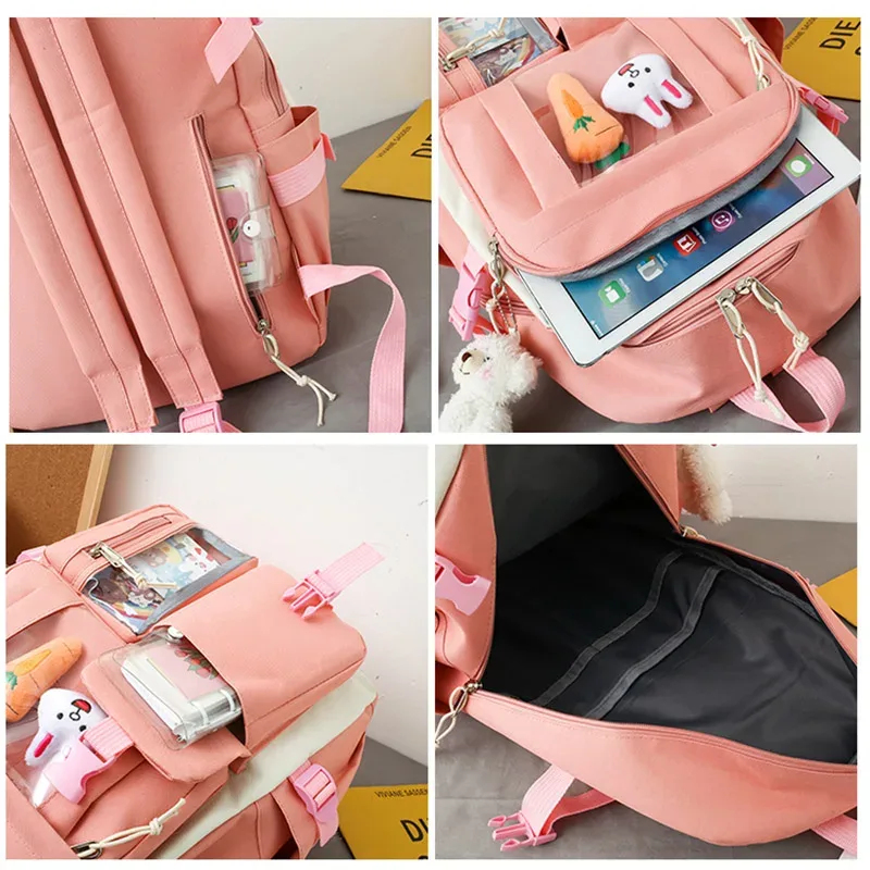 sac à dos d'école kawaii pour enfants, cartable pour femme, sacs d'école pour adolescentes, ensembles de 4 pièces, 138