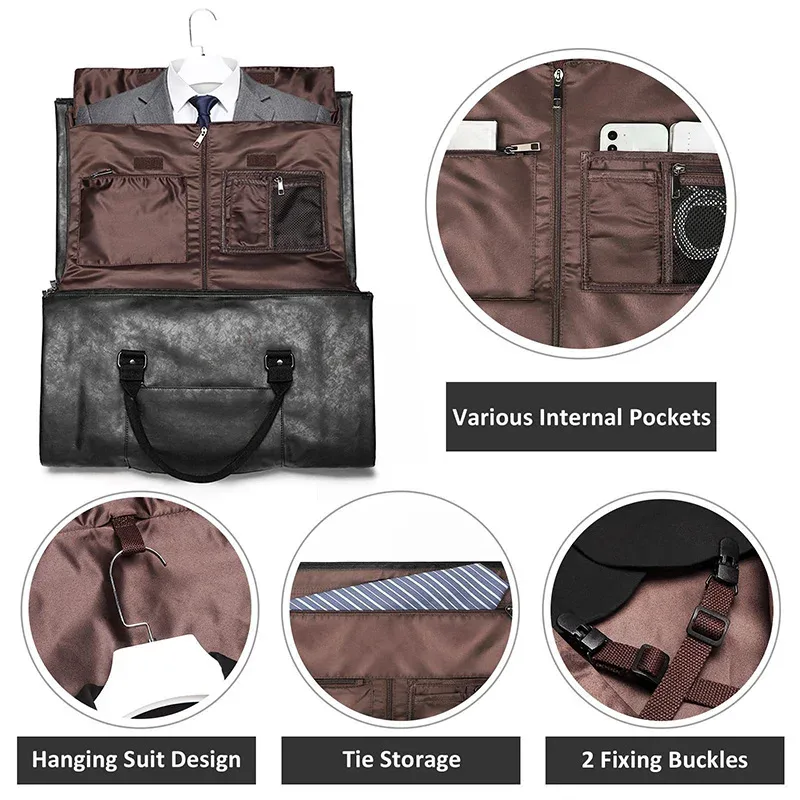 costume vêtement sac à bandoulière en cuir pu grande capacité bagages de voyage sacs à main d'affaires pliable convertible fourre-tout hommes sacs