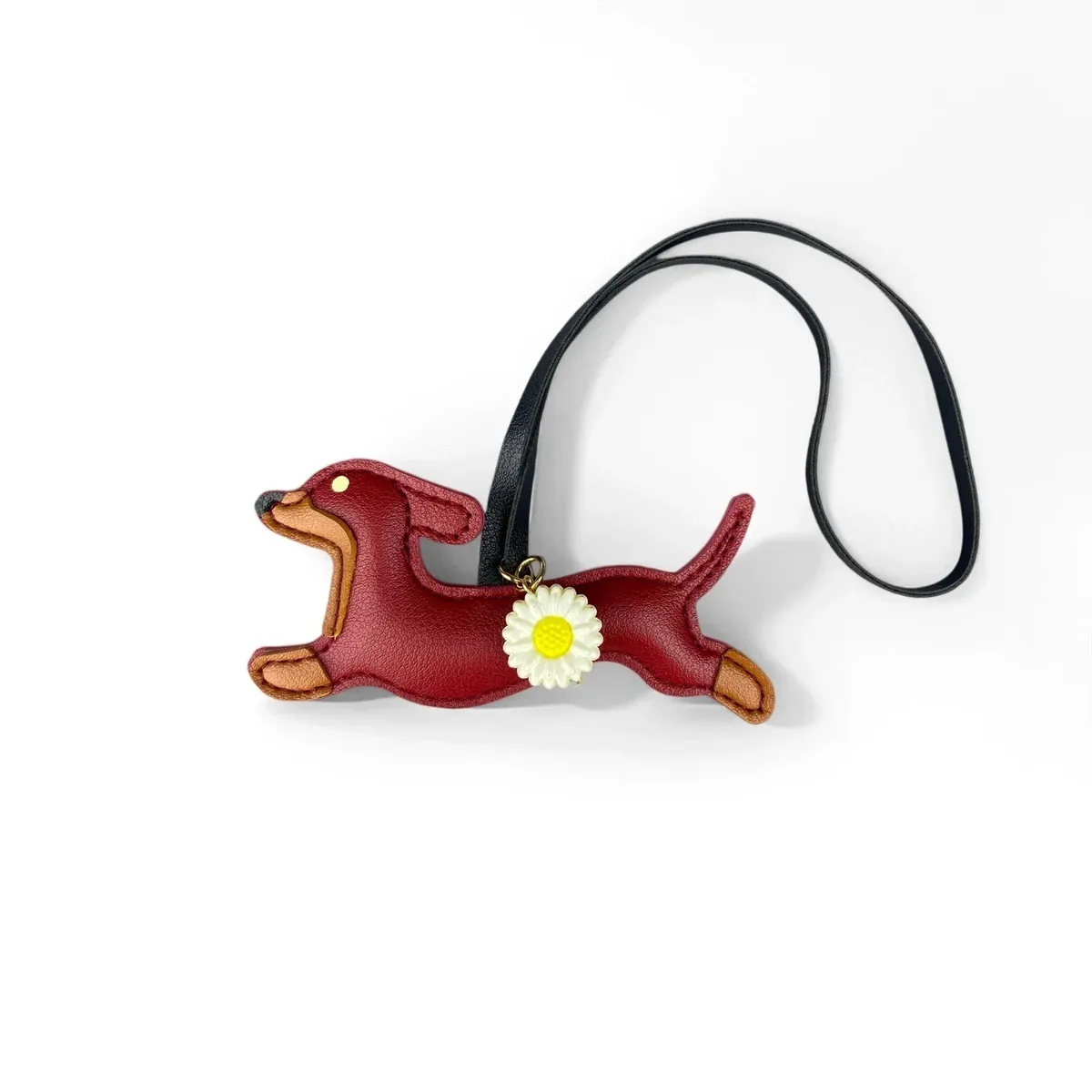 porte-clés teckel en similicuir, breloque pour sac en forme de chiot avec fleur de marguerite - accessoires pour sac à main et sac à dos, cadeau pour les amoureux des chiens