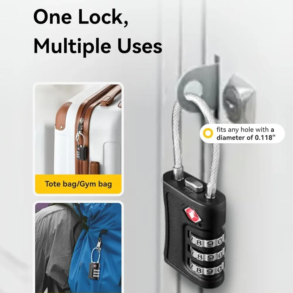 lot de 4 cadenas à code douanier tsa pour bagages de voyage, cadenas noir à design contrastant, cadenas à comb