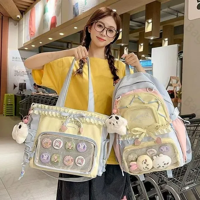 sac à dos ita bag kawaii, sac à bandoulière, ensemble de deux pièces, sac à dos scolaire pour badges et épingles d'anime, sacs à dos transparents pour étudiants