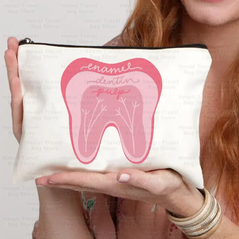 sac de dessin animé de dents pour femmes, pocommuniste de maquillage cosmétiques kawaii, trousse à crayons pour enfants, sacs de toilette en toile de voyage, poudres de golf, 2023